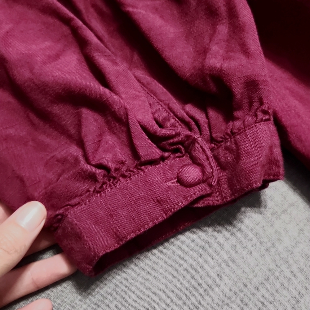 LAUREN CONRAD Crop V-Neck Balloon 3/4 Sleeve Plum Purple Lacey Peasant Blouse - Picture 7 of 10
